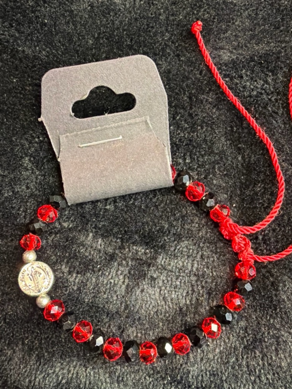 Red and Black Faceted Beaded Women’s Bracelet with Red Cord